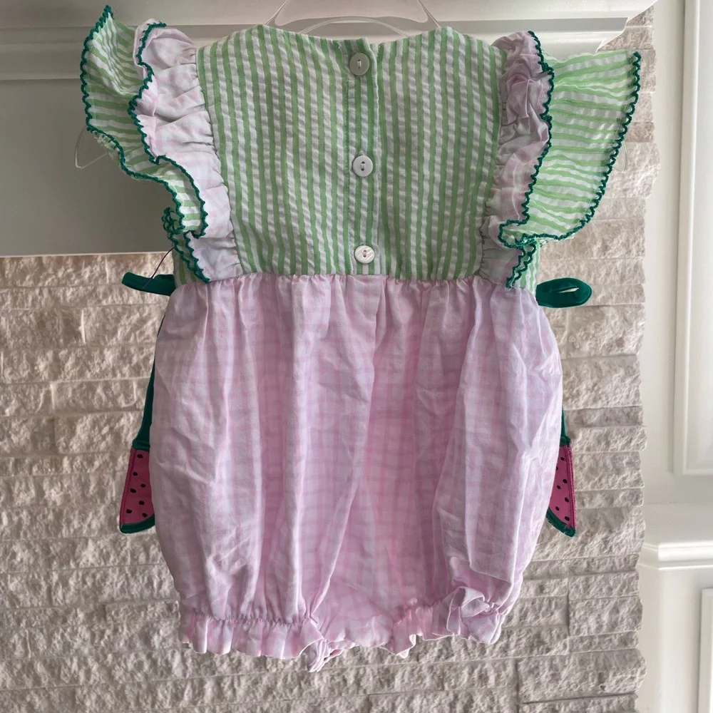 Little Bear Smocks Watermelon Bubble Romper – Baby Girl 6 Months